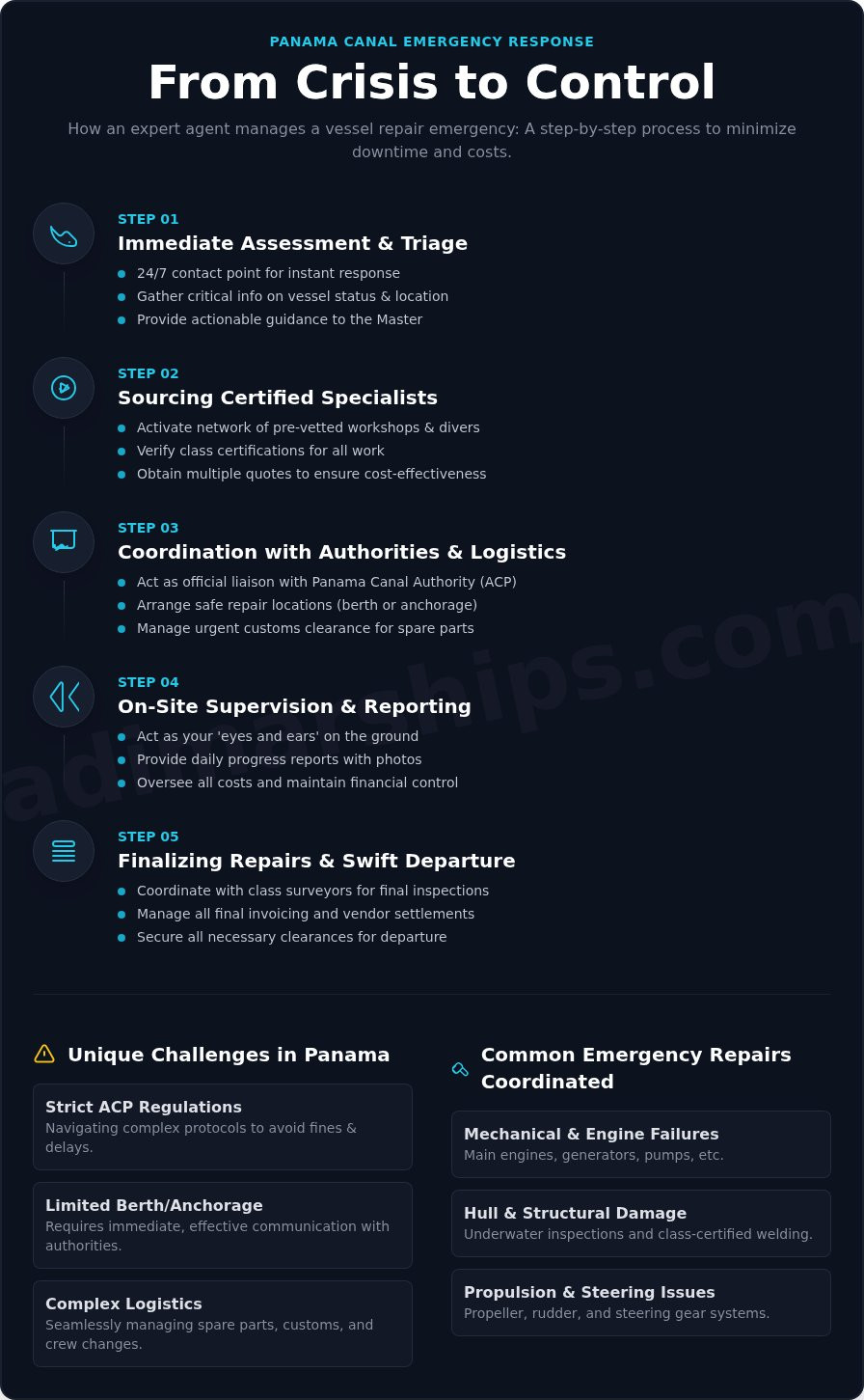 Emergency Ship Repairs Panama: Your 24/7 Coordination Guide - Infographic