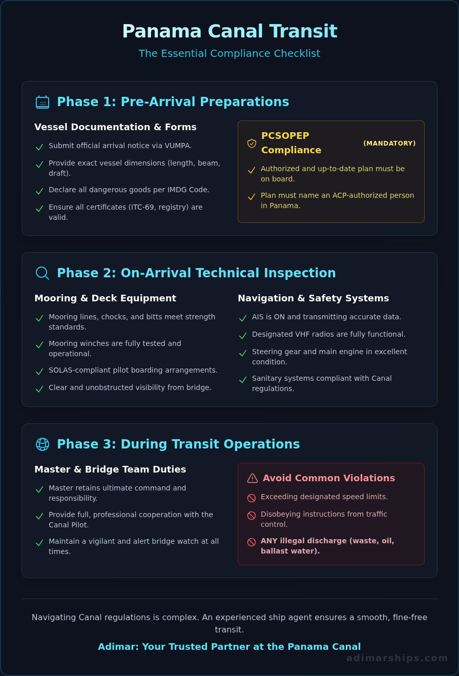 Panama Canal Regulations: A Checklist to Avoid Costly Fines & Delays - Infographic