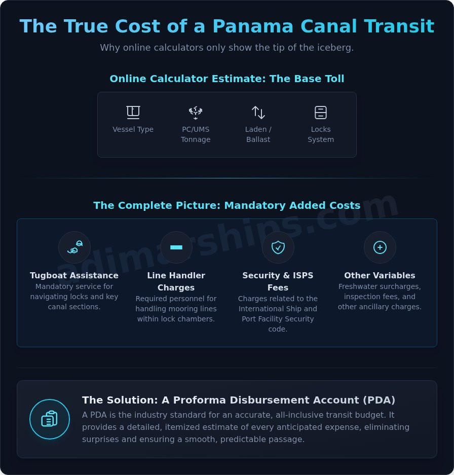 Panama Canal Tolls Calculator: A Guide to Estimating Transit Costs - Infographic