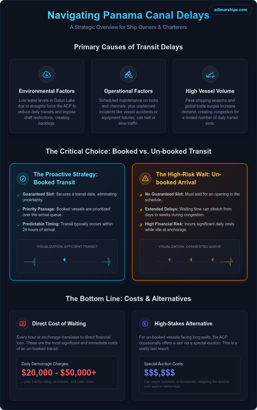 Understanding Panama Canal Transit Delays: Causes, Impacts, and Solutions - Infographic