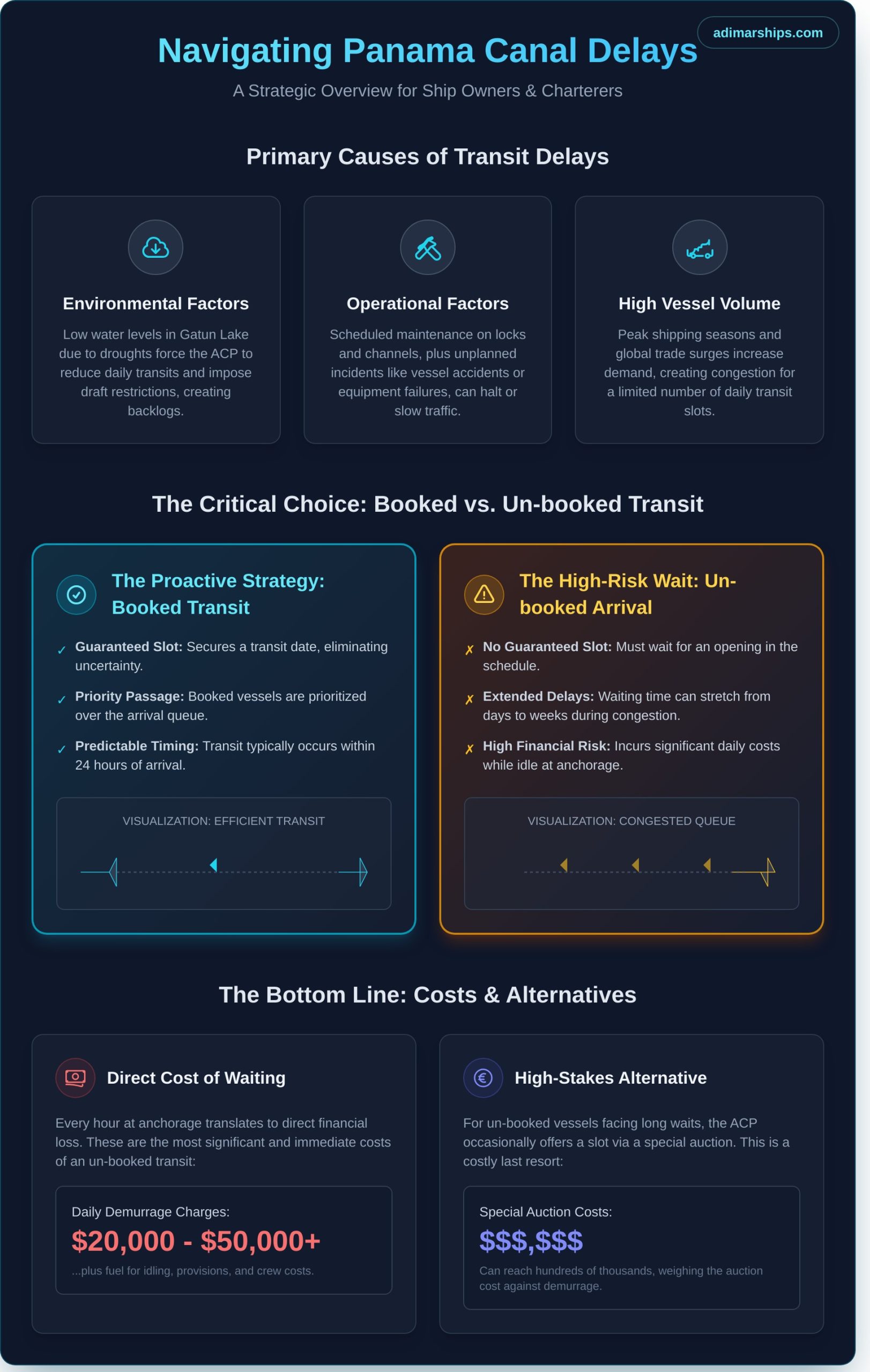 Understanding Panama Canal Transit Delays: Causes, Impacts, and Solutions - Infographic