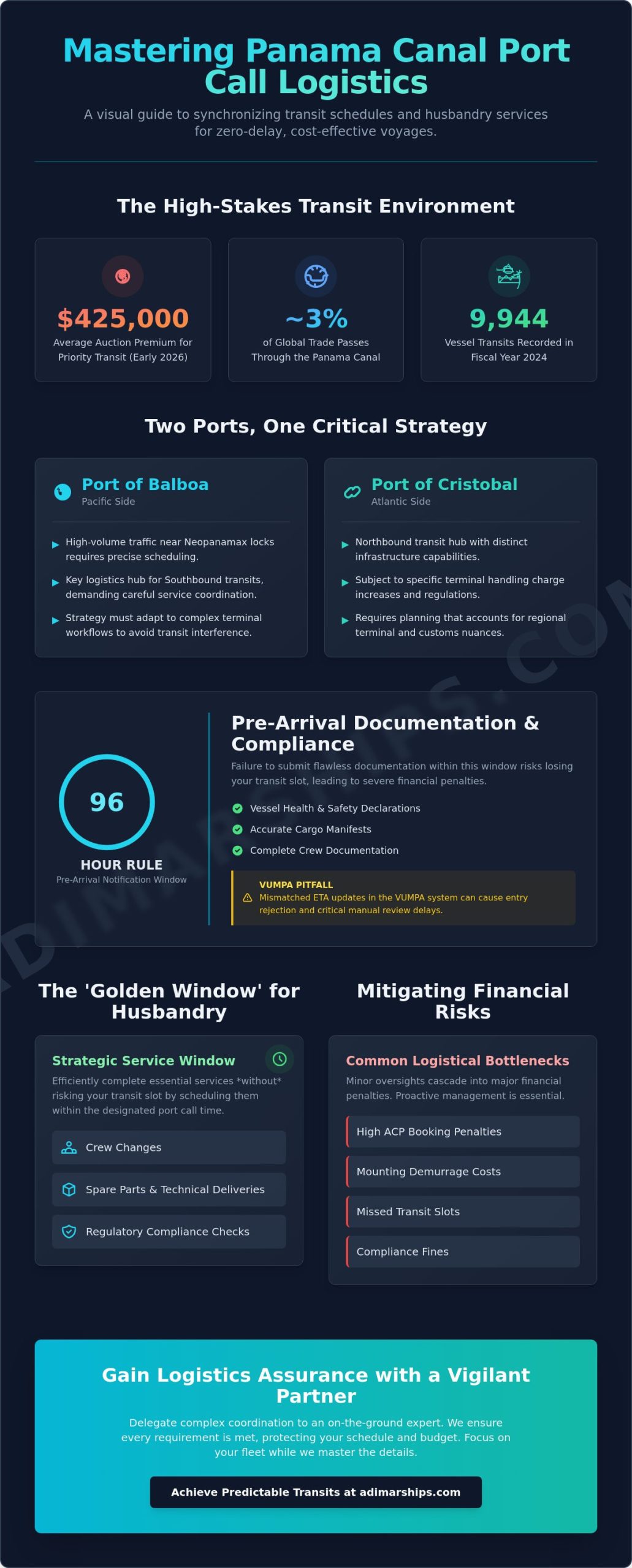 Mastering Panama Canal Port Call Logistics: A Guide for Ship Operators - Infographic
