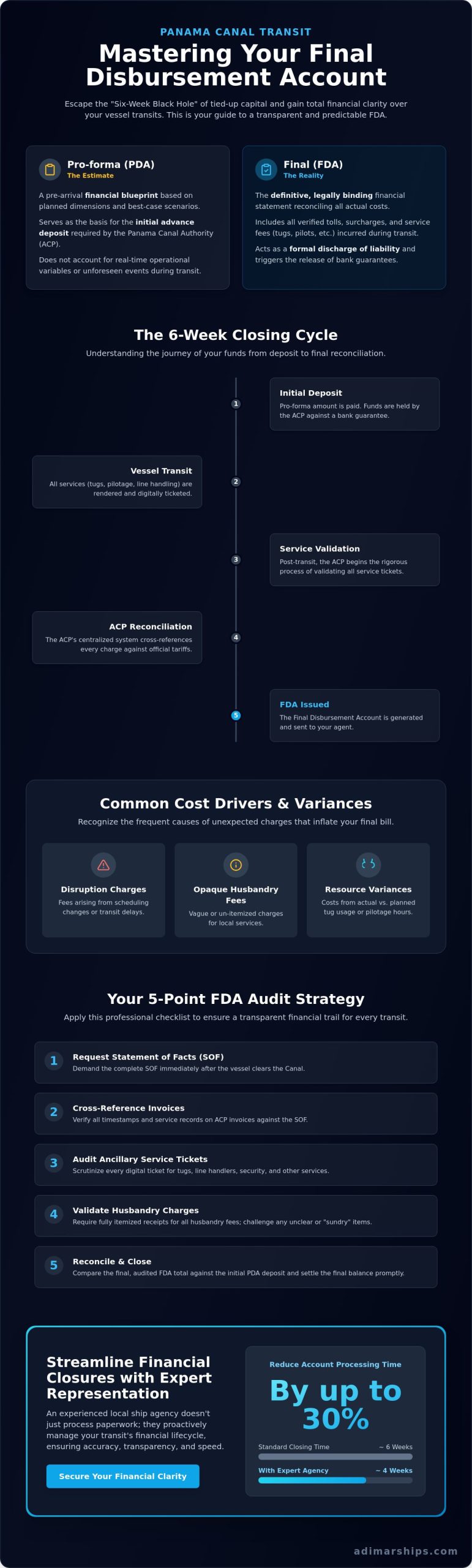 Mastering the Final Disbursement Account (FDA) for Panama Canal Transits in 2026 - Infographic