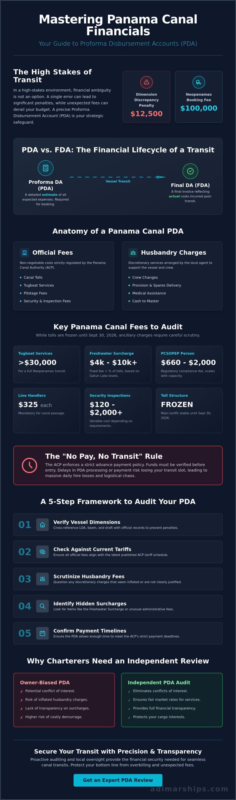 Proforma Disbursement Account (PDA) for Panama Canal: A Financial Management Guide - Infographic